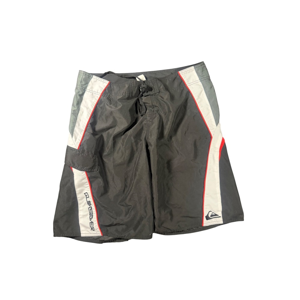 Vintage Quiksilver Board Shorts Y2K Baggy Black Grey Red Size 38 Fits 36 101046
